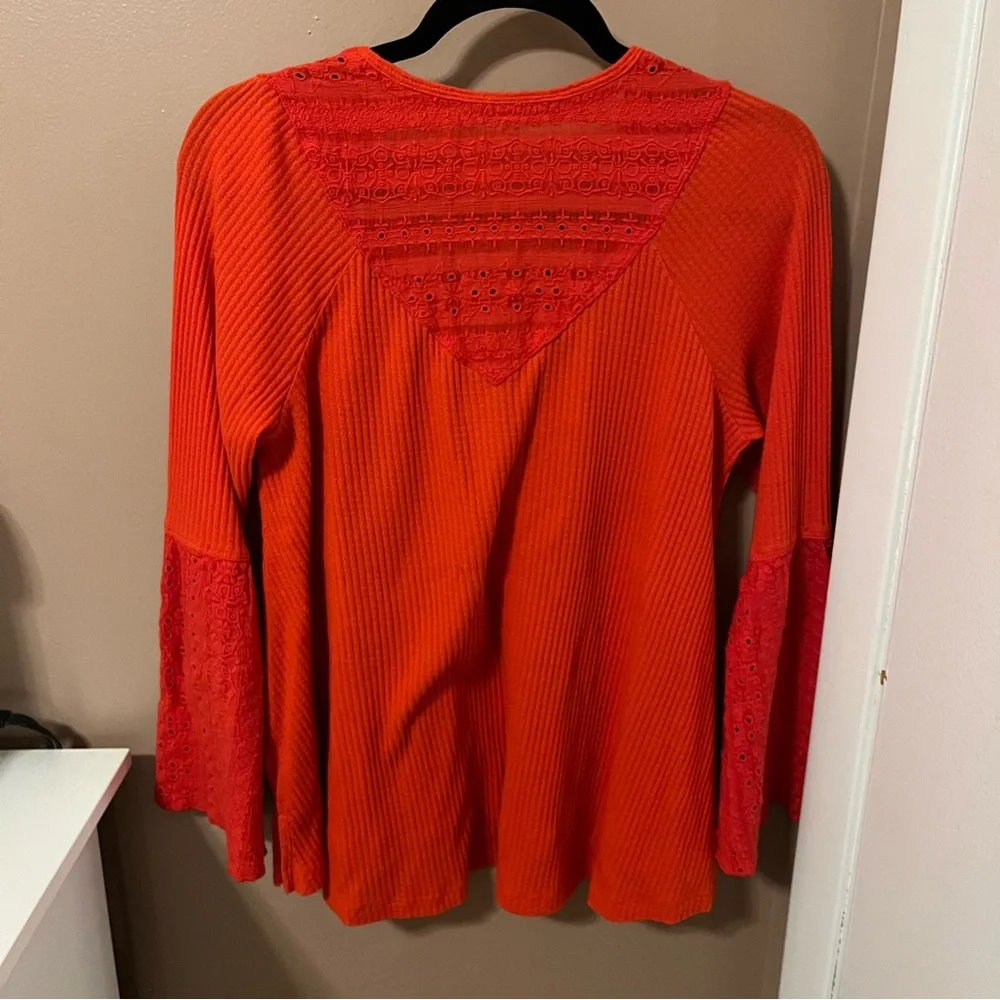 Free People Red Parisian Nights Flowy Long Sleeve Top